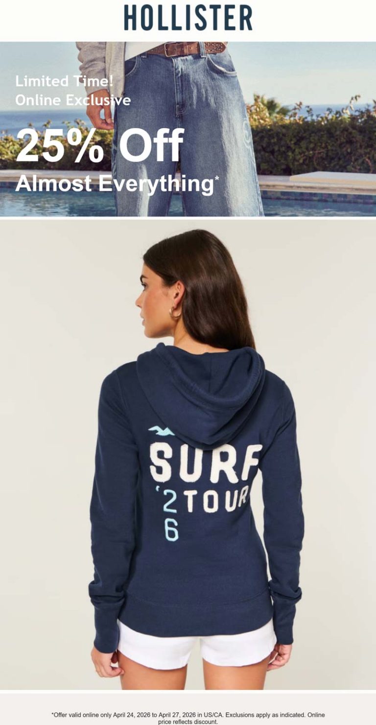 25% off online at Hollister