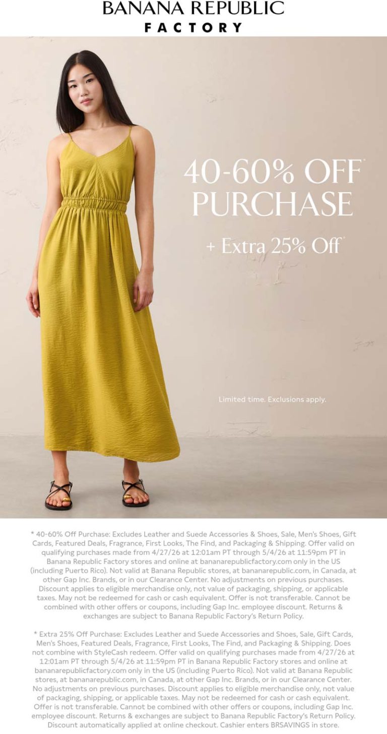 65-85% off at Banana Republic Factory, ditto online