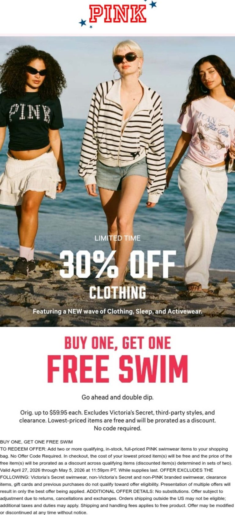 Second swim free also 30% off at PINK
