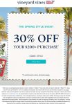 30% off $200 at Vineyard Vines via promo code STYLE #vineyardvines