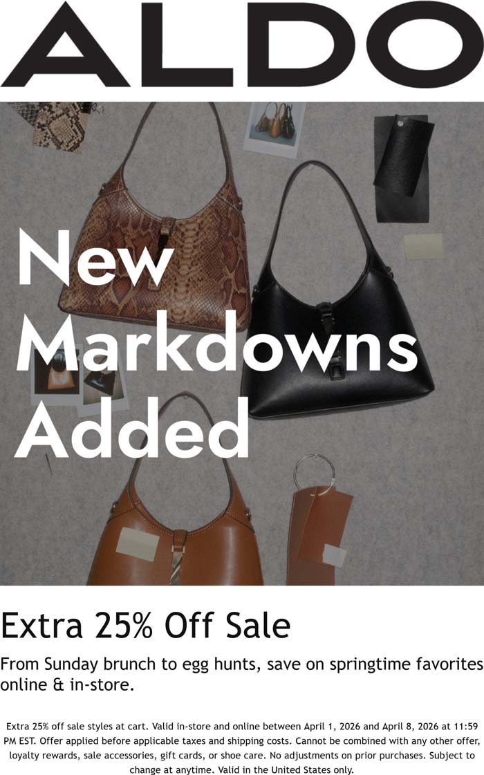 Extra 25% off sale items at ALDO