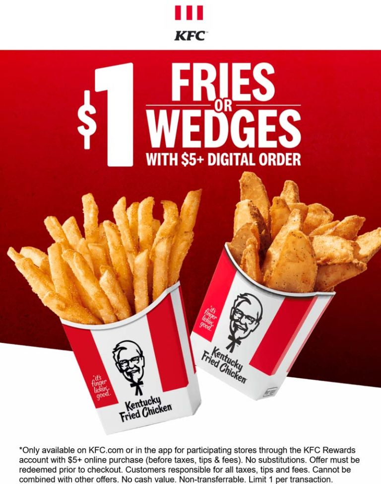 $1 potato wedges on $5 online at KFC restaurants