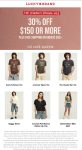 30% off $150 at Lucky Brand, or online via promo code LUCKY30 #luckybrand 30% off $150 at Lucky Brand, or online via promo code LUCKY30 #luckybrand