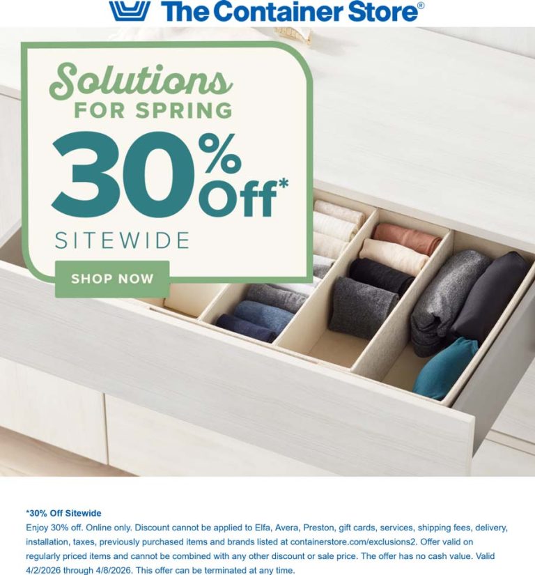 30% off everything online at The Container Store