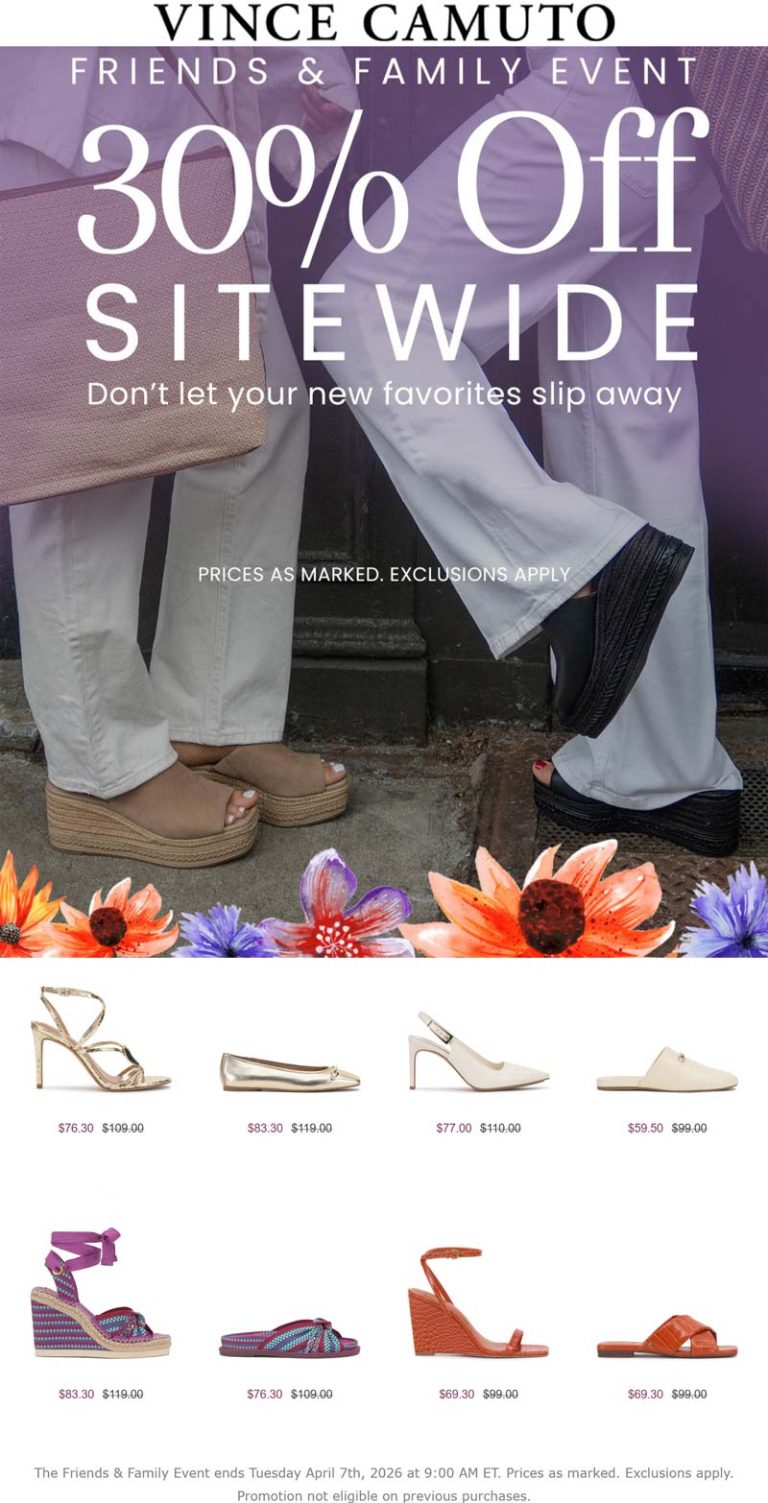 30% off everything online today at Vince Camuto