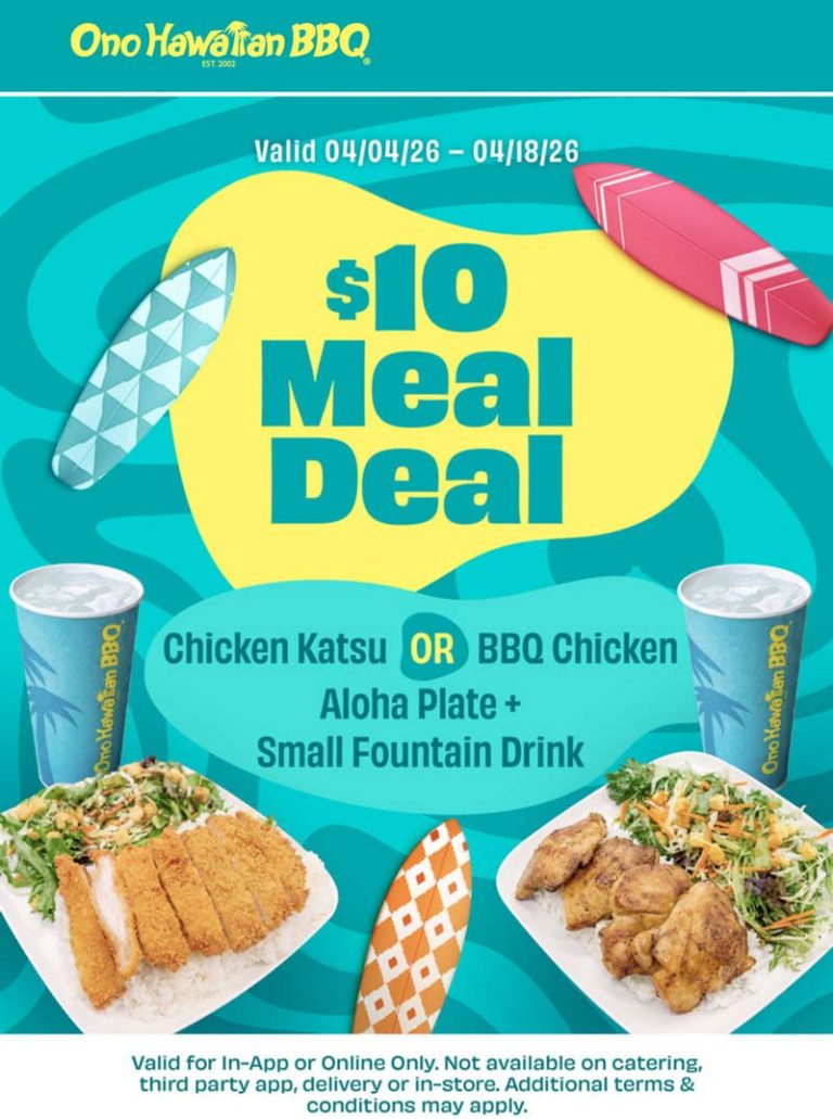 Chicken plate + drink = $10 at Ono Hawaiian BBQ