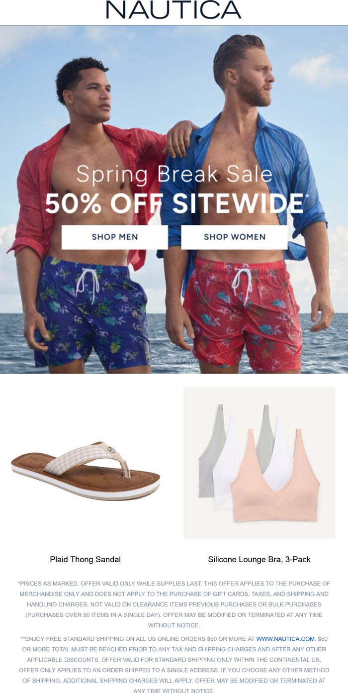 50% off everything online at Nautica