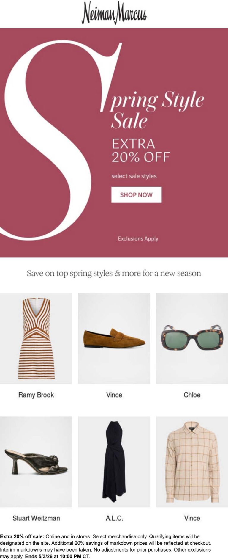 Extra 20% off sale styles at Neiman Marcus