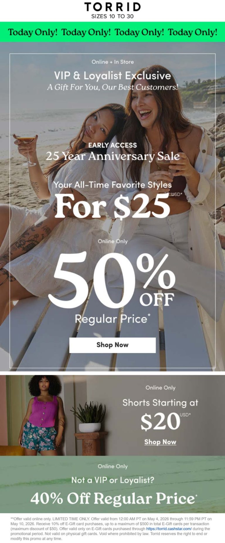 40-50% off today at Torrid, ditto online