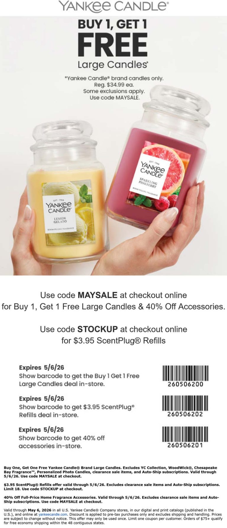 Second candle free & more today at Yankee Candle, or online via promo code MYSALE
