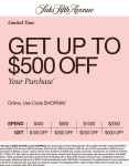 $100-$500 off $400+ at Saks Fifth Avenue, or online via promo code SHOPMAY #saksfifthavenue
