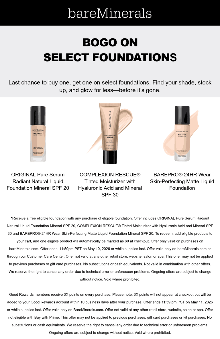 Second foundation free today at bareMinerals