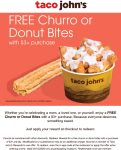 Free churro or donut bites on $3 today at Taco Johns restaurants #tacojohns
