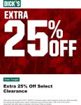 Extra 25% off clearance online today at Dicks sporting goods #dicks
