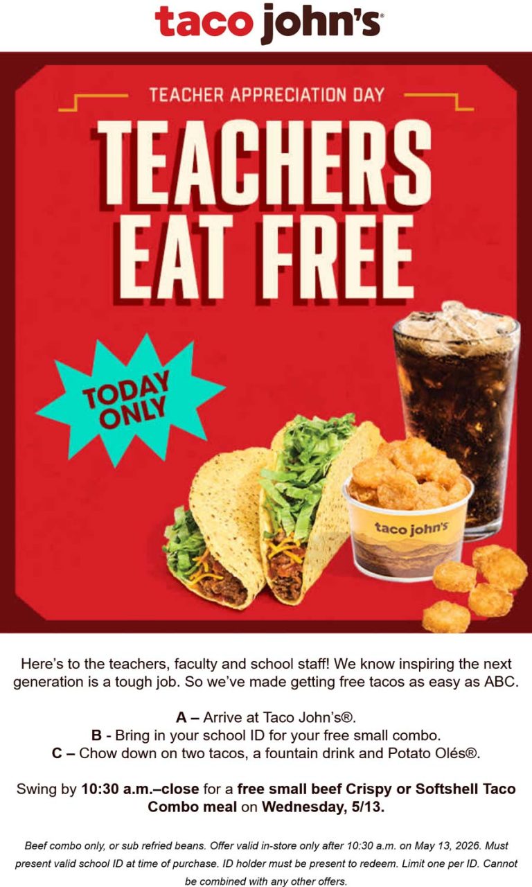 Teachers enjoy a free combo meal today at Taco Johns