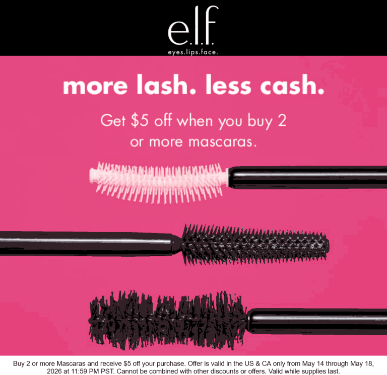 $5 off 2+ mascaras at e.l.f. Cosmetics
