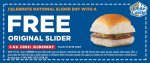Free slider today at White Castle restaurants via promo code SLIDERDAY #whitecastle