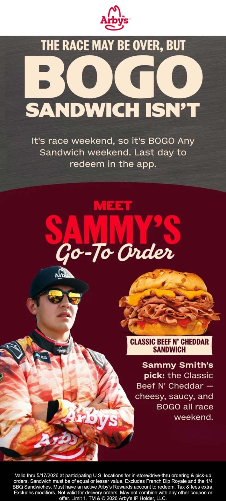 Second sandwich free via mobile today at Arbys