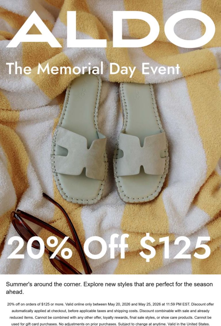 20% off $125 at ALDO