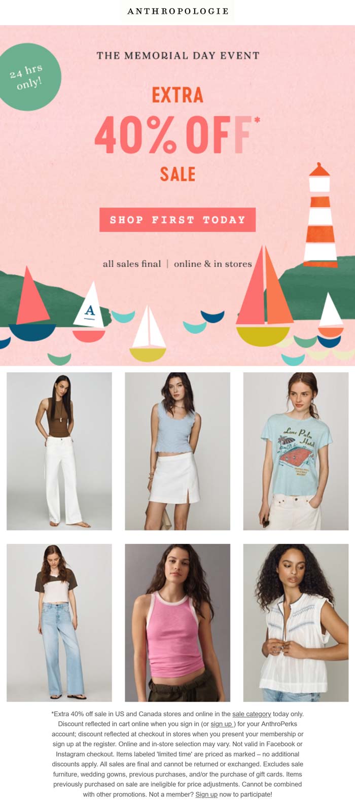 Extra 40% off sale items today at Anthropologie, ditto online