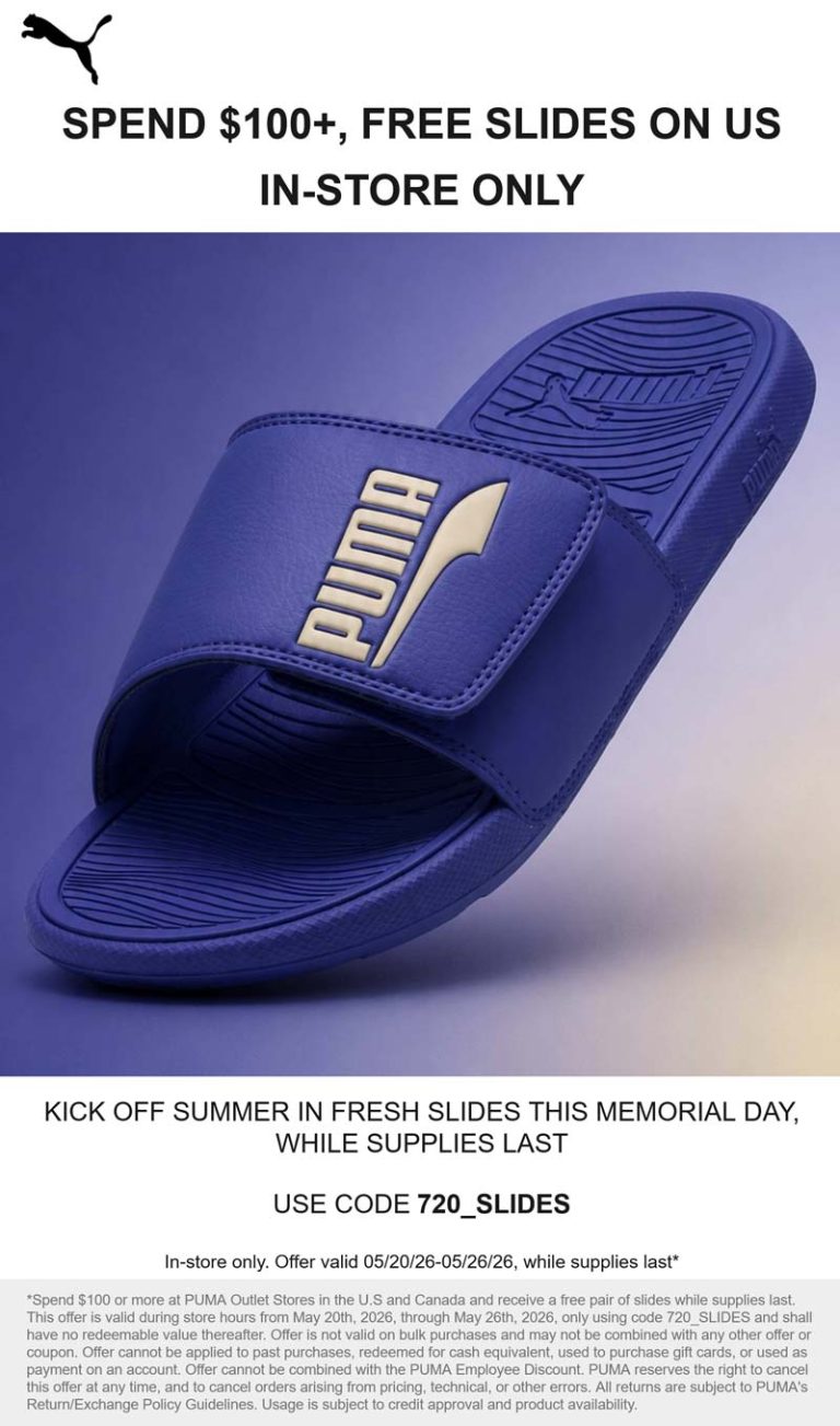 Free slides on $100+ at PUMA