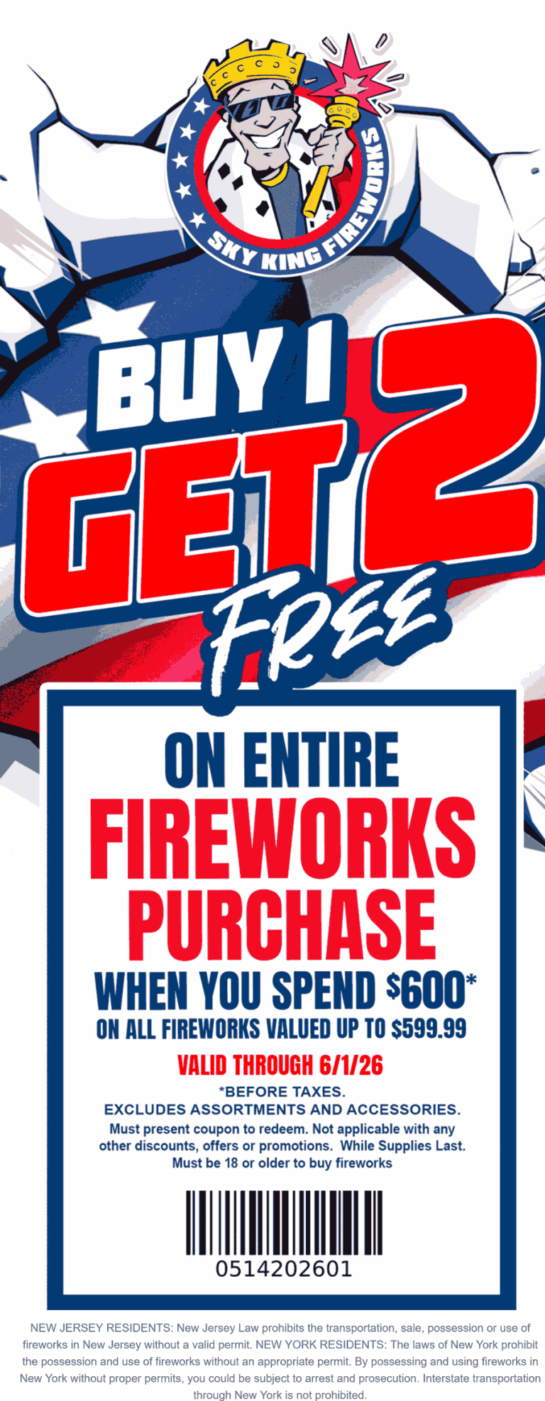 3-for-1 on everything at Sky King Fireworks on $600+ orders