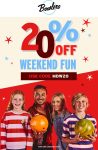 20% off bowling at Bowlero via promo code MDW20 #bowlero