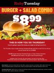 Cheeseburger + salad bar = $9 today at Ruby Tuesday #rubytuesday