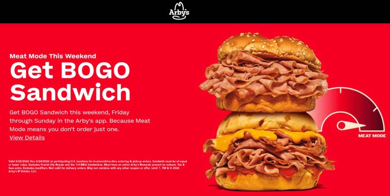 Second sandwich free via mobile at Arbys