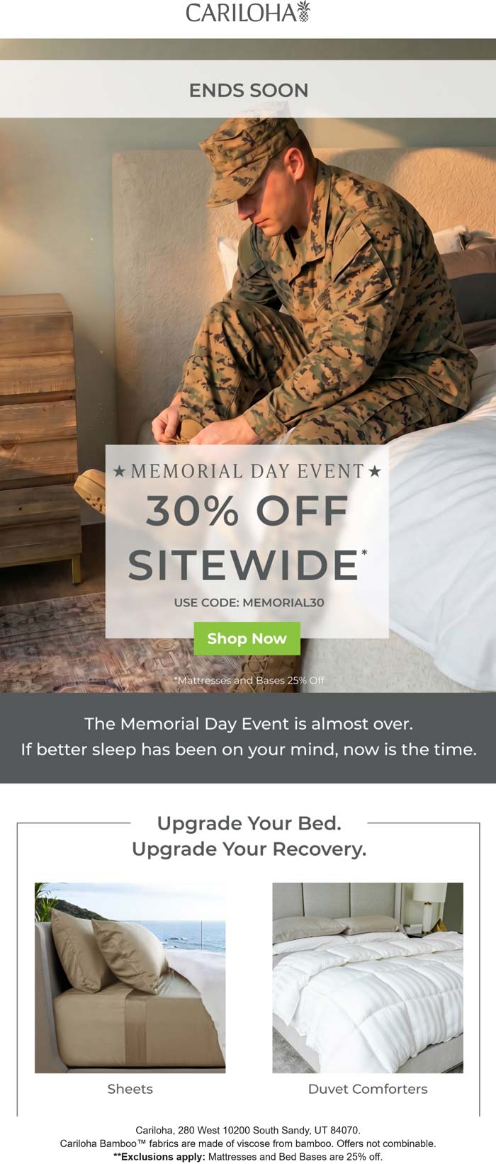 30% off everything online today at Carilloha via promo code MEMORIAL30