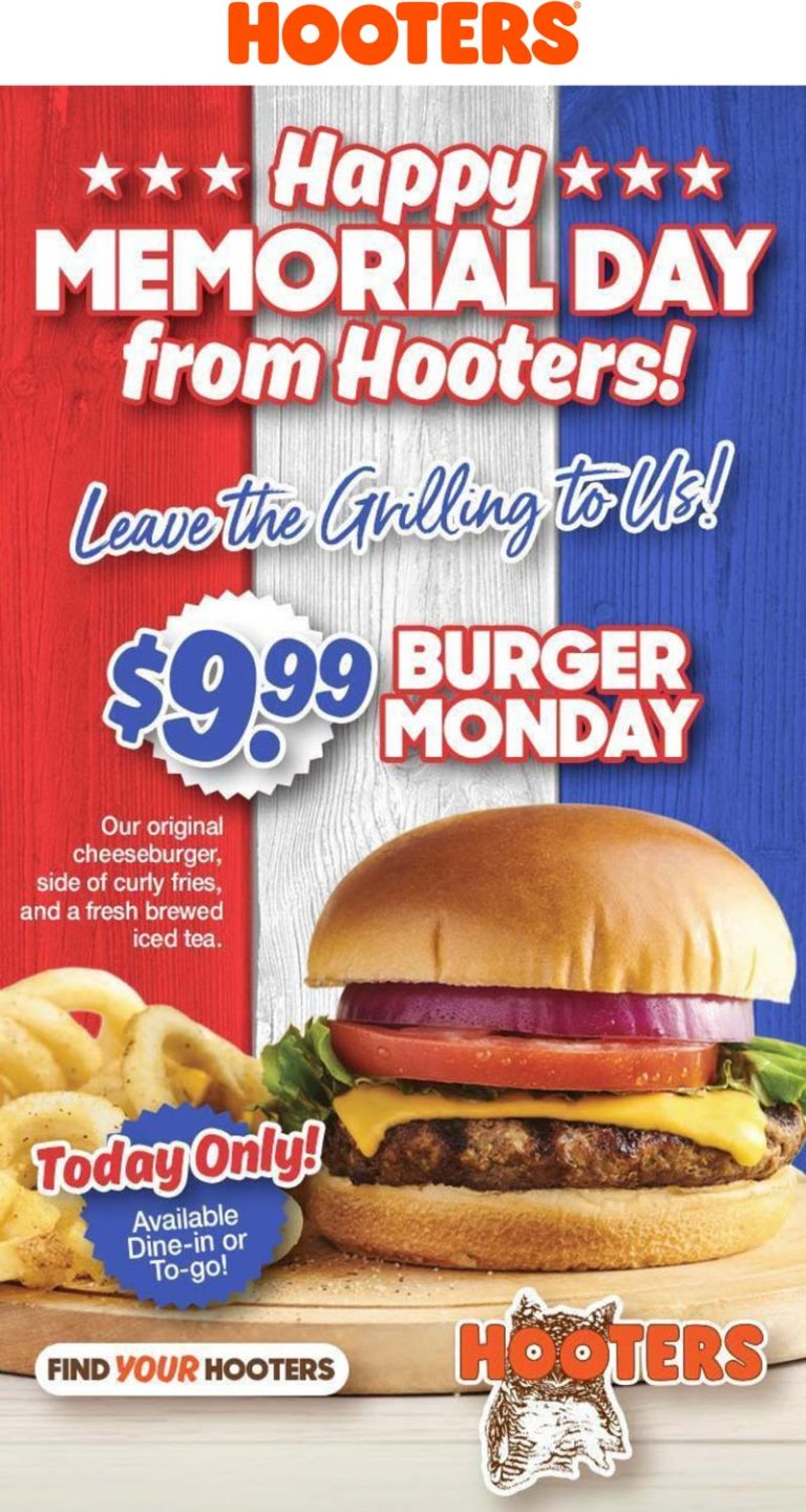$10 cheeseburger + fries + iced tea today at Hooters
