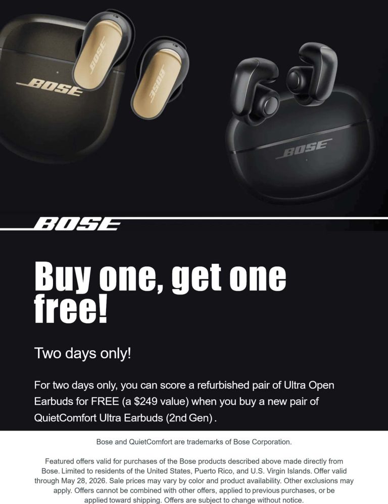 Second pair earbuds free at Bose