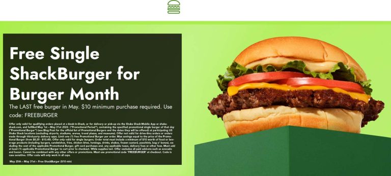 Free cheeseburger on $10 at Shake Shack via promo code FREEBURGER