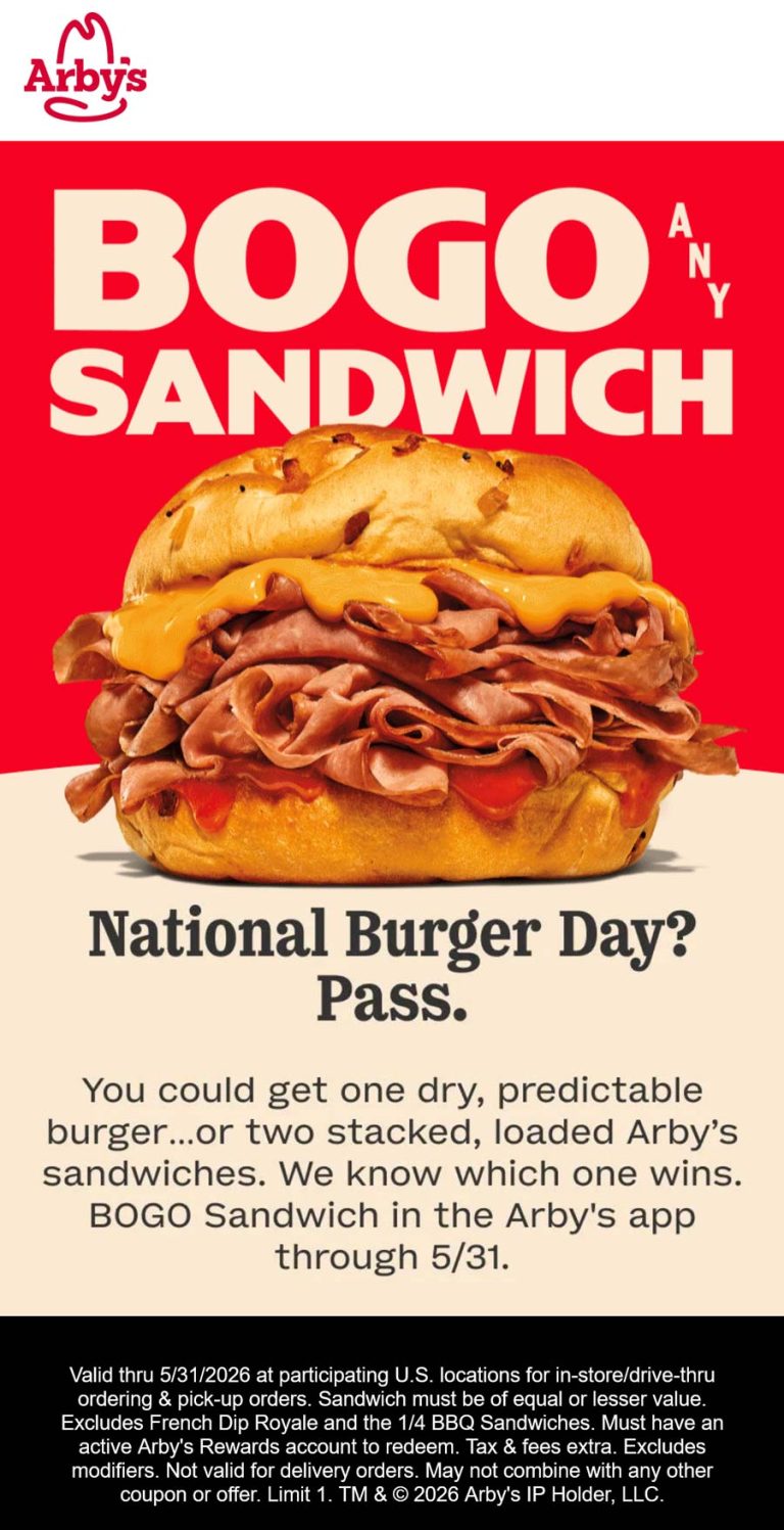 Second sandwich free via mobile at Arbys