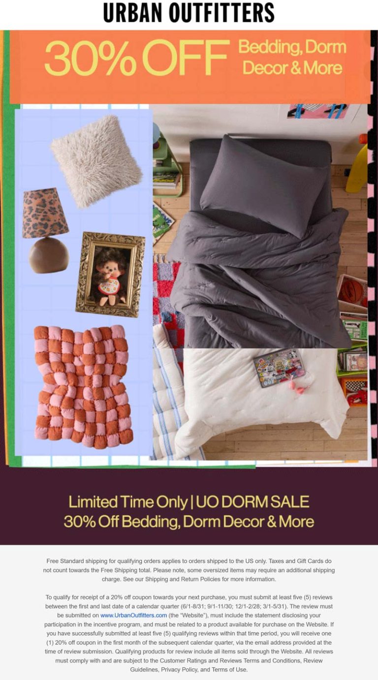 30% off dorm decor at Urban Outfitters