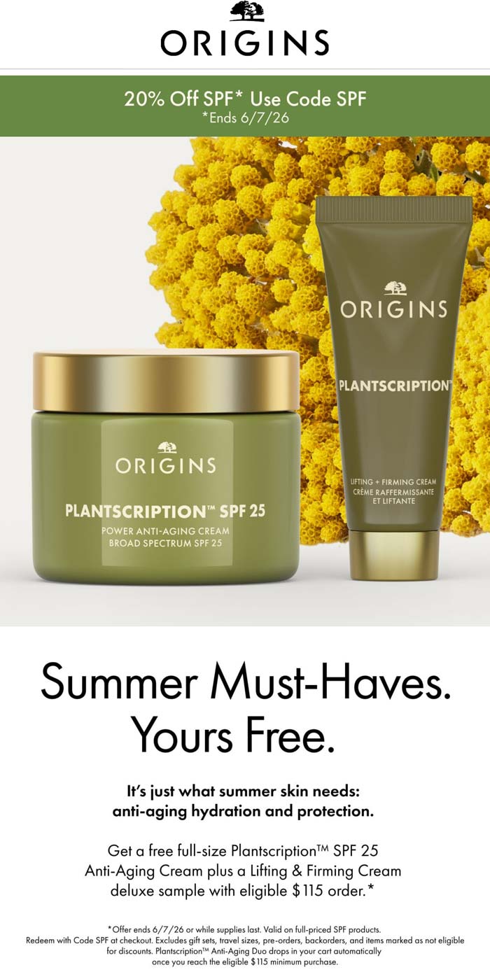 Free full size on $115 & more at Origins