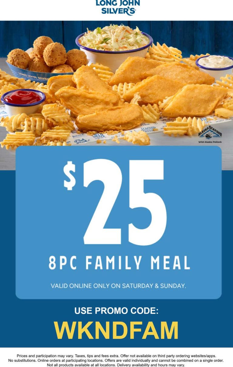 8pc family meal = $25 at Long John Silvers via promo code WKNDFAM