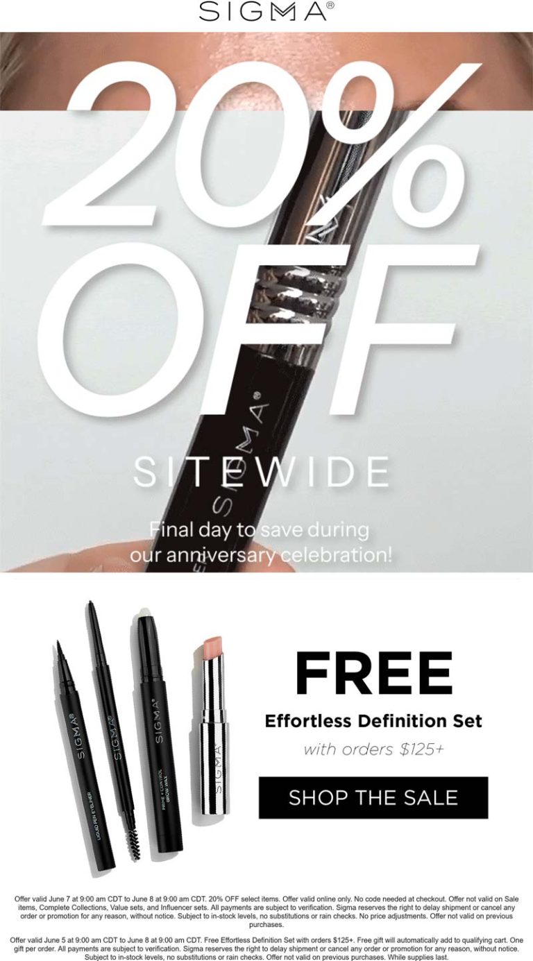 20% off everything today at Sigma beauty