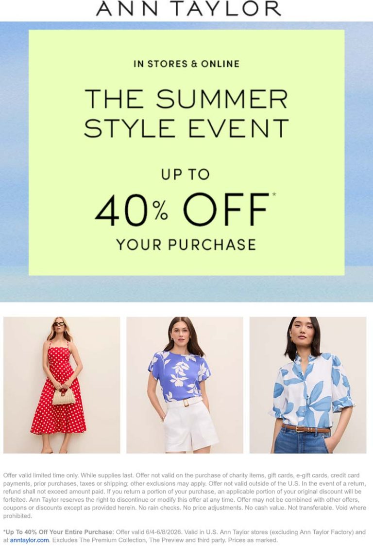 20-40% off today at Ann Taylor, ditto online