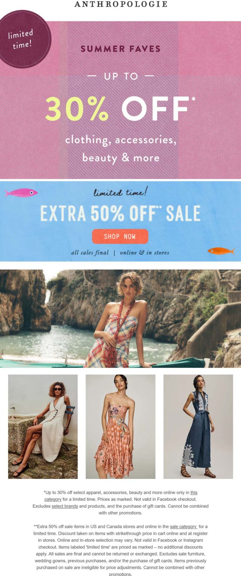 Extra 20-50% off at Anthropologie, ditto online