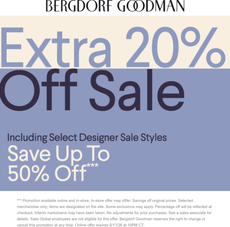 Extra 20% off sale items at Bergdorf Goodman