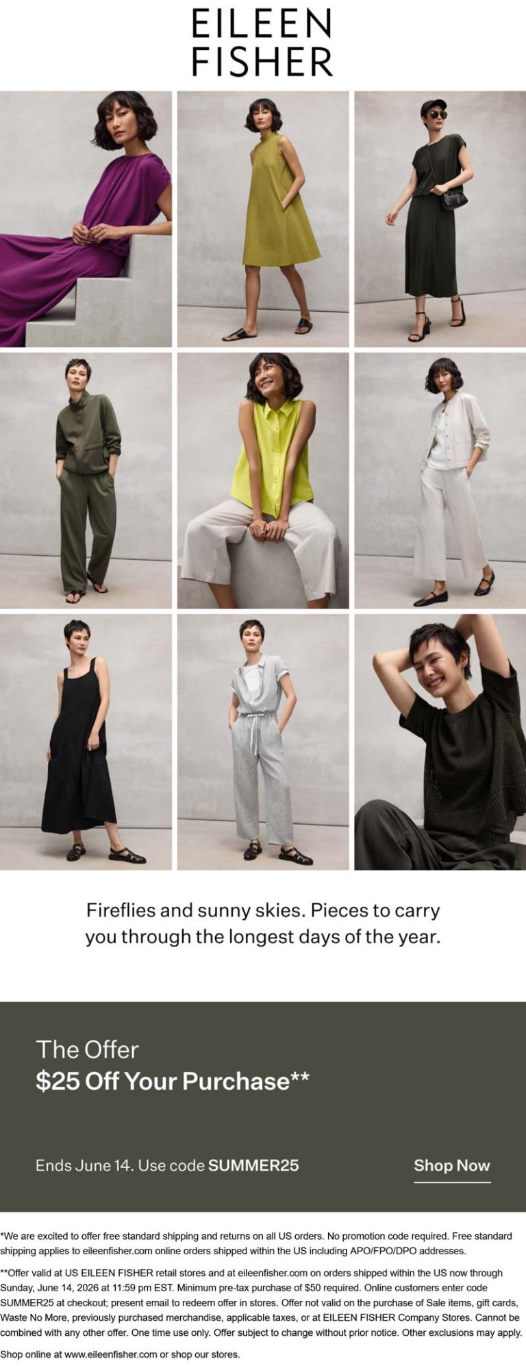 $25 off at Eileen Fisher via promo code SUMMER25