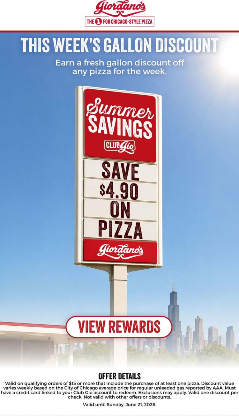 $4.90 off any pizza at Giordanos