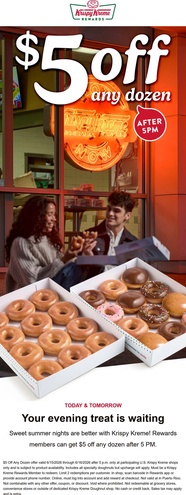 $5 off any dozen doughnuts after 5p at Krispy Kreme