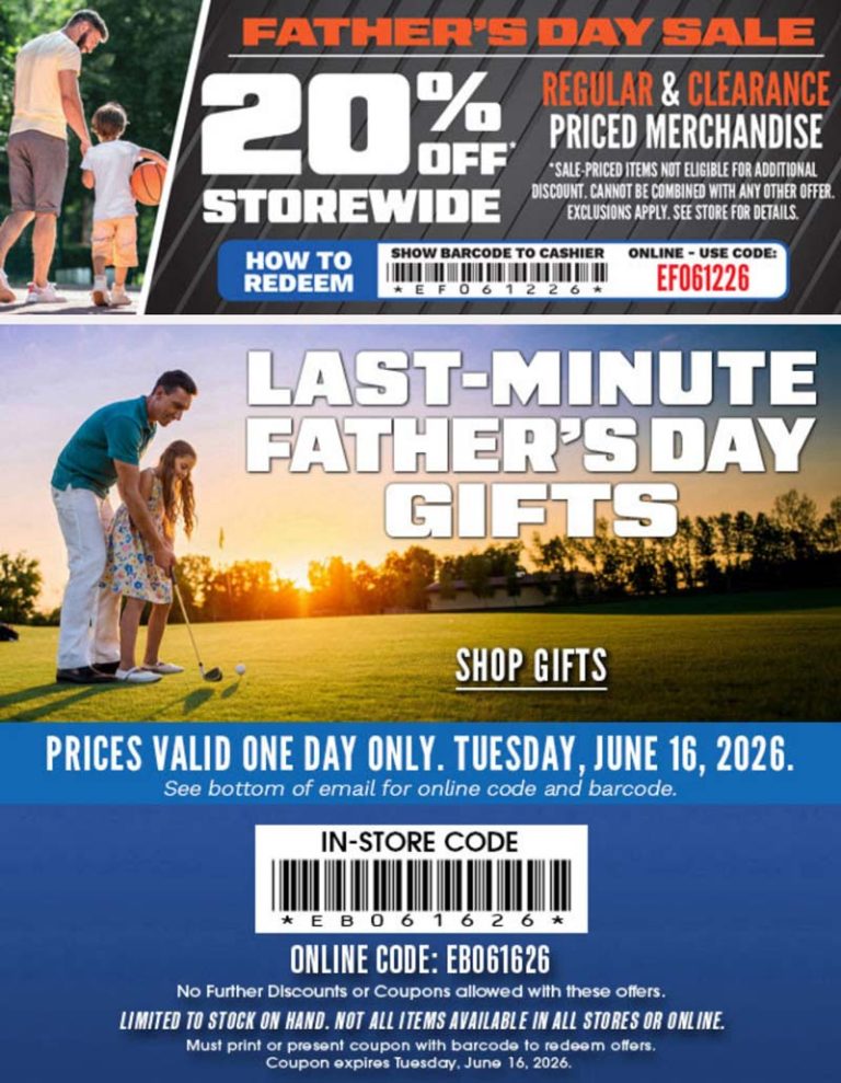 20% off everything at Big 5 sporting goods, or online via promo code EF061226