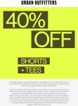 40% off shorts & tees today at Urban Outfitters #urbanoutfitters