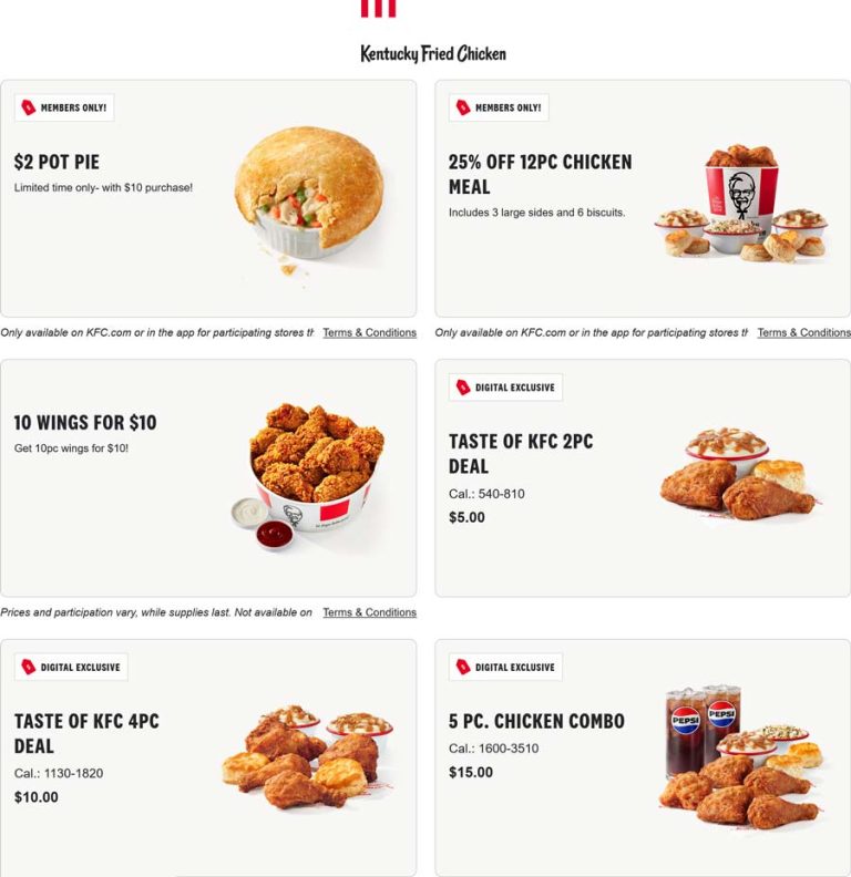 2pc chicken meal = $5 & more online at KFC