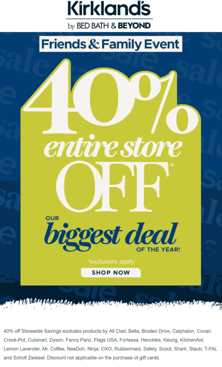 40% off everything online at Kirklands