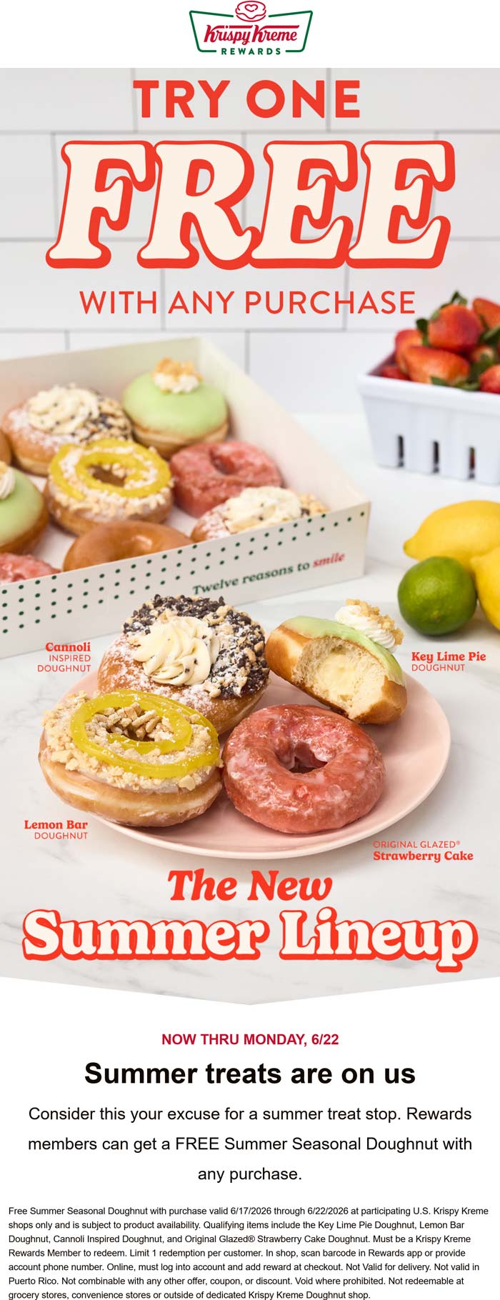 Free seasonal doughnut with any purchase at Krispy Kreme