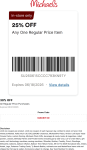 25% off a single item at Michaels, or 30% online via promo code MAKEIT30 #michaels 25% off a single item at Michaels, or 30% online via promo code MAKEIT30 #michaels
